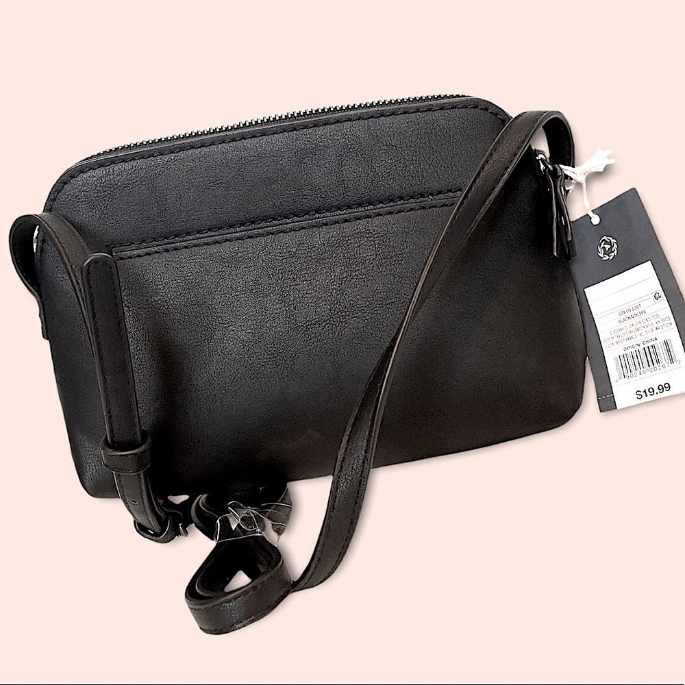 NWT • Merona • Simple Black Leather Shoulder Bag Purse with Pocket